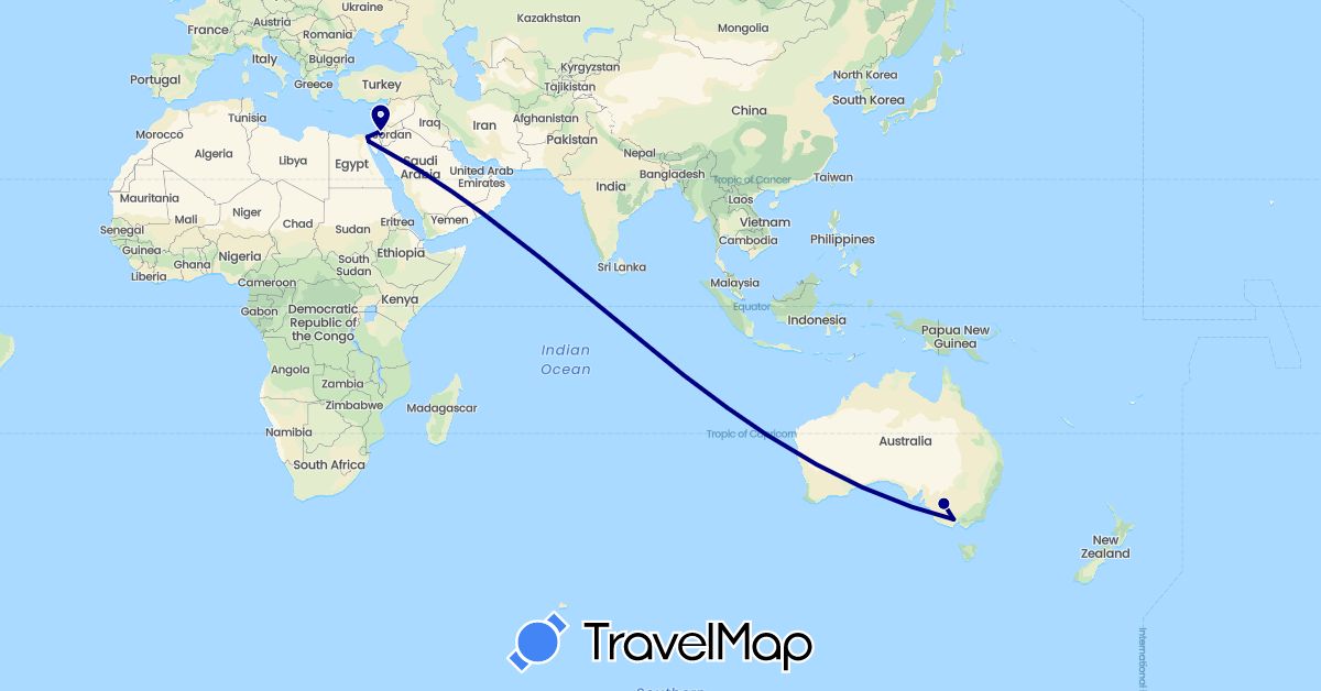TravelMap itinerary: driving in Australia, Egypt, Israel (Africa, Asia, Oceania)